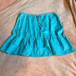 Bright Blue Flouncy Peasant Linen Skirt
